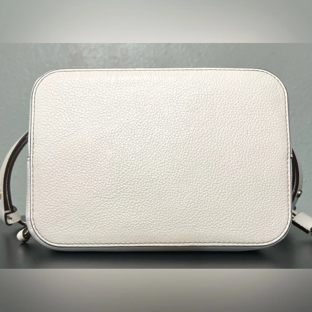 Kate Spade Marti Genuine Pebbled Leather Bucket Bag White Purse Silver Hardware
